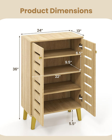 Giantex Shoe Cabinet with 2 Slatted Doors for Entryway
