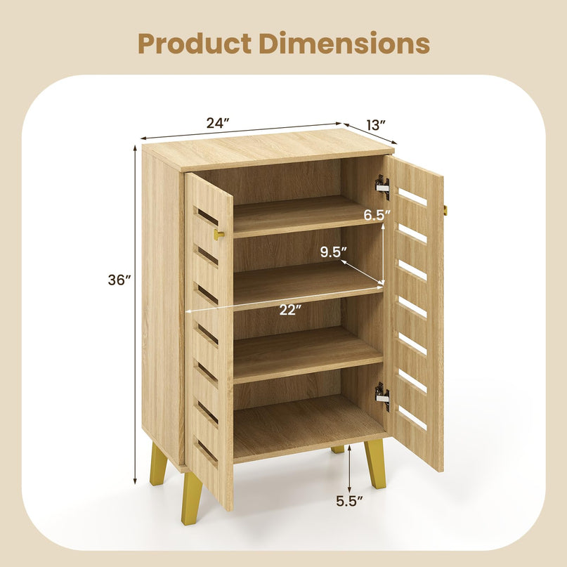Giantex Shoe Cabinet with 2 Slatted Doors for Entryway