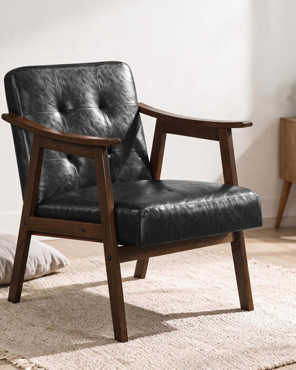 Faux Leather Accent Chair with Inclined Backrest (1/2)
