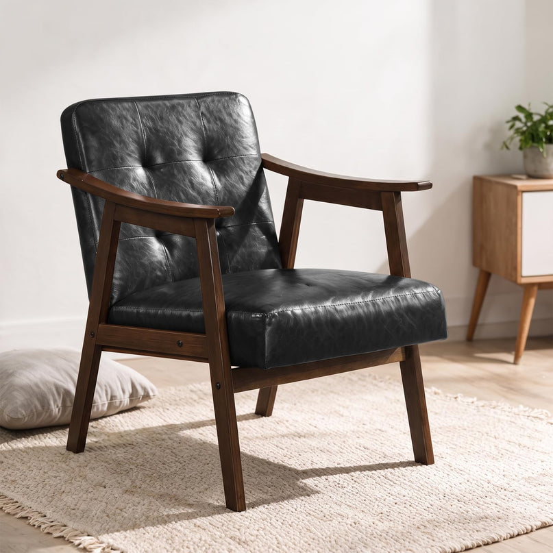 Faux Leather Accent Chair with Inclined Backrest (1/2)