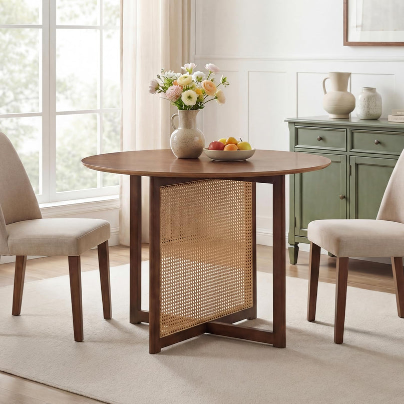 Table de cuisine de ferme Giantex de 95,2 cm avec pied en bois d'hévéa massif et base en rotin