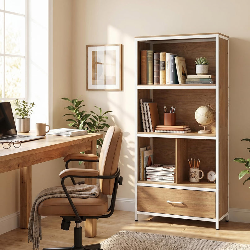 Giantex 56" Tall Bookcase with Drawer 5-Tier Bookshelf