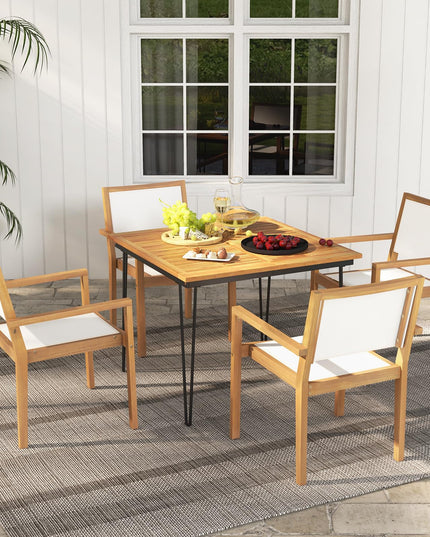 Giantex Stackable Outdoor Dining Chair Set, Patio Armchairs w/Acacia Wood Frame, All Weather Fabric, Armrests