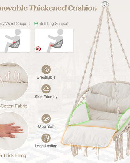 Giantex Hanging Chair Outdoor, Hammock Chair with Thick Cushion & Macrame