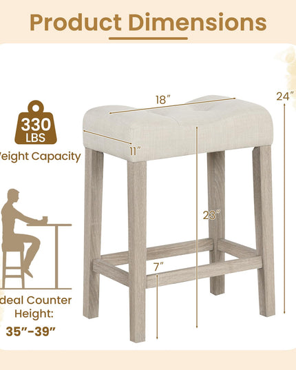 Giantex 24" Bar Stools Set of 4, Upholstered Counter Height Saddle Bar Stools