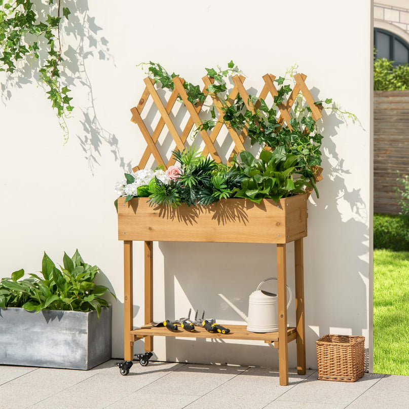 Giantex Raised Garden Bed on Wheels, Rolling Planter Boxes with Trelli