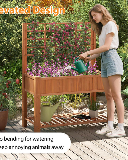 Giantex Wooden Elevated Planter Box with Legs and Drainage Holes for Climbing Plants