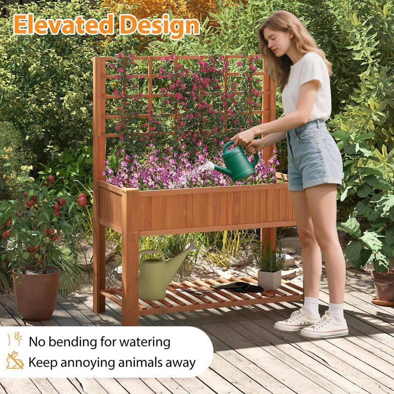 Giantex Wooden Elevated Planter Box with Legs and Drainage Holes for Climbing Plants