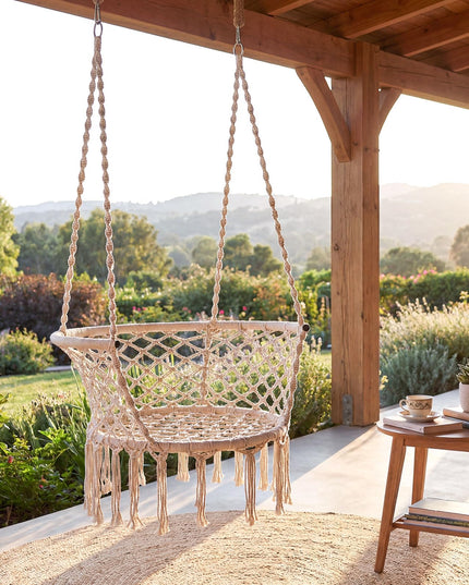 Chaise hamac Giantex | Balancelle macramé avec pompons