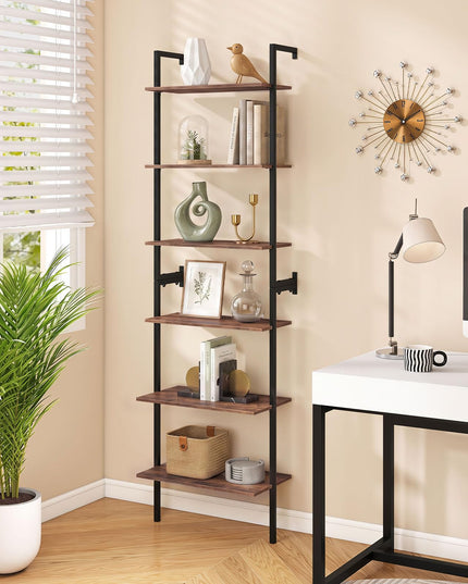 GIANTEX Ladder Shelf | 6-Tier Wall Mounted Bookshelf with Metal Frame (1/2)