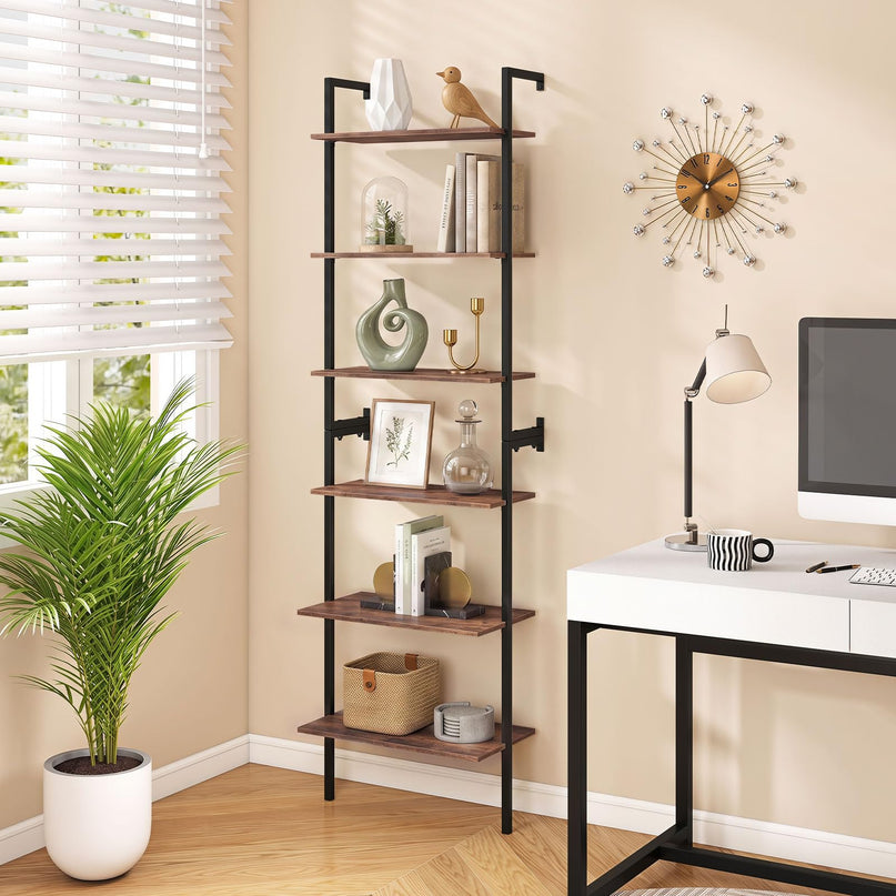 GIANTEX Ladder Shelf | 6-Tier Wall Mounted Bookshelf with Metal Frame (1/2)