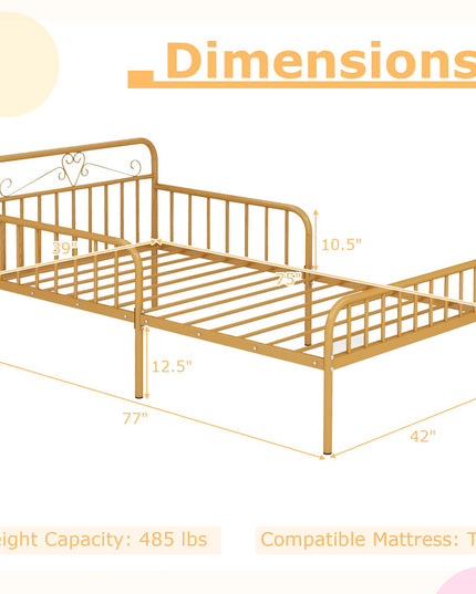 Giantex Metal Twin Bed Frames for Kids, Heavy Duty Metal Platform Bed Frame with Headboard & Safety Guardrails