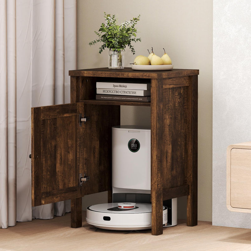 Giantex Robot Vacuum Storage Cabinet Farmhouse End Table