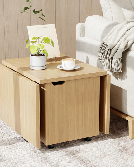 Giantex 48 Inch Drop Leaf Extendable Center Table with Storage Cabinet & Wheels