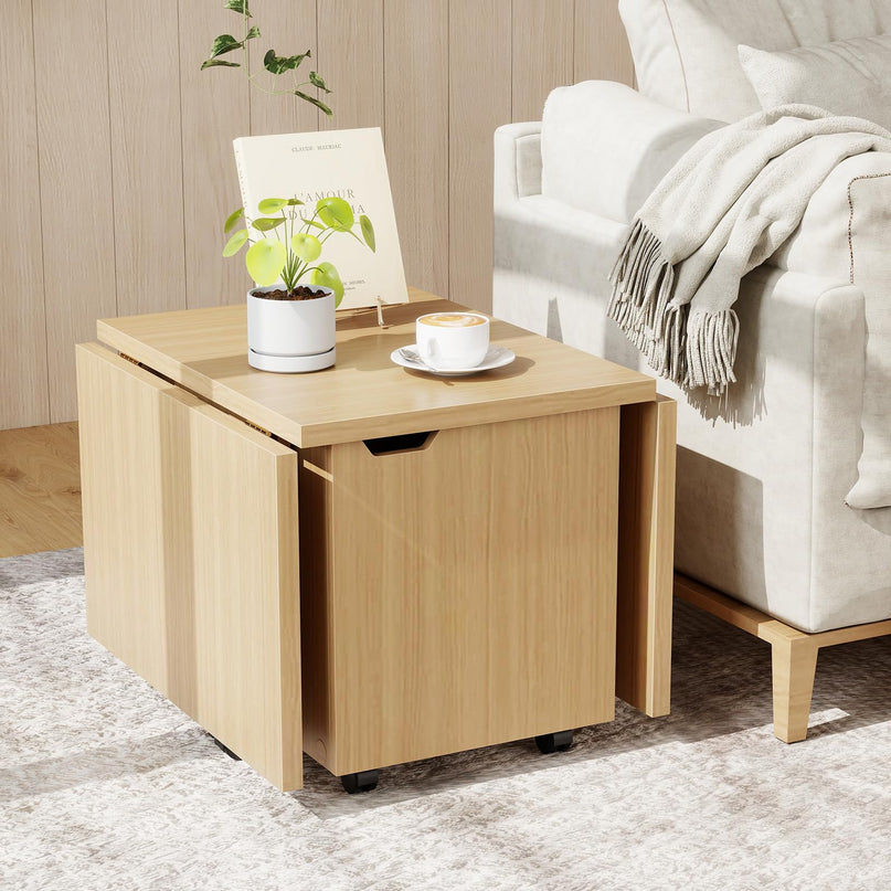 Giantex 48 Inch Drop Leaf Extendable Center Table with Storage Cabinet & Wheels