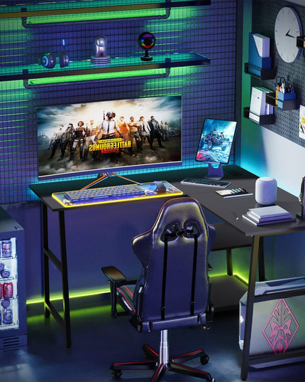 Giantex L Shaped Desk with Power Outlets & USB Ports, 48" Corner Gaming Desk with 2 Tier Storage Shelves
