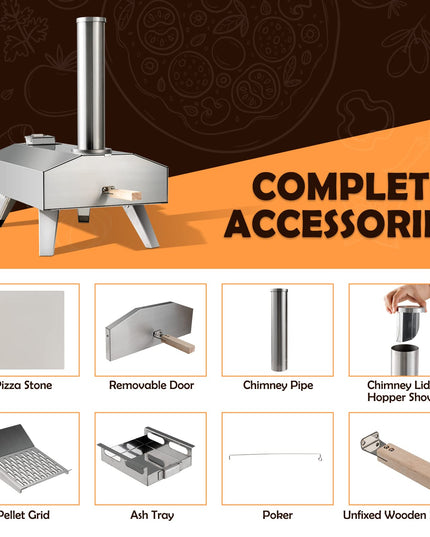 Giantex Outdoor Pizza Oven with 12'' Pizza Stone, Foldable Legs, Portable Stainless Steel Steel Pizza Maker for Outside