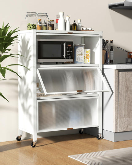 Giantex 4-Tier Kitchen Storage Cabinet, Mobile Folding Kitchen Bakers Rack with Flip-up PC Doors