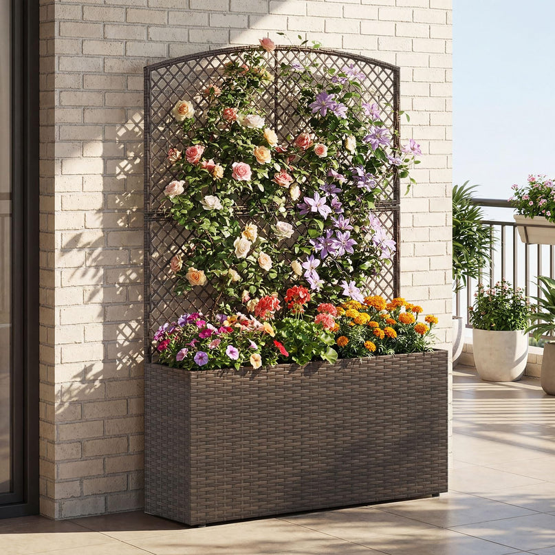 Jardinière haute en rotin PE Giantex 58"/49" avec doublure et drainage