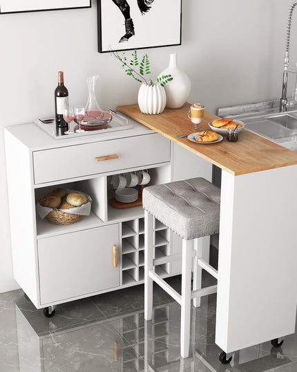 Giantex Mobile Kitchen Island Cart - 2-in-1 Reversible Serving Cart Bar Table Combo, White