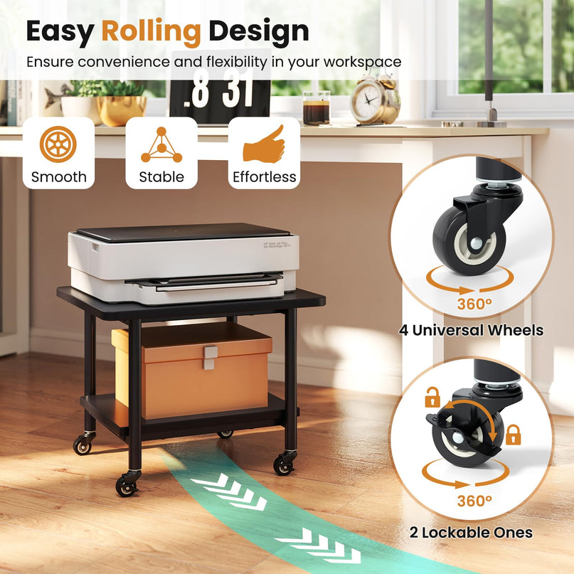 Giantex 2-Tier Under Desk Printer Stand with Storage Shelf & Lockable Wheels