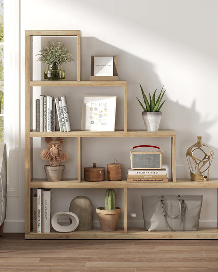 Giantex 6 Cube Geometric Bookshelf, 4-Tier L-Shaped Bookcase with Cubes