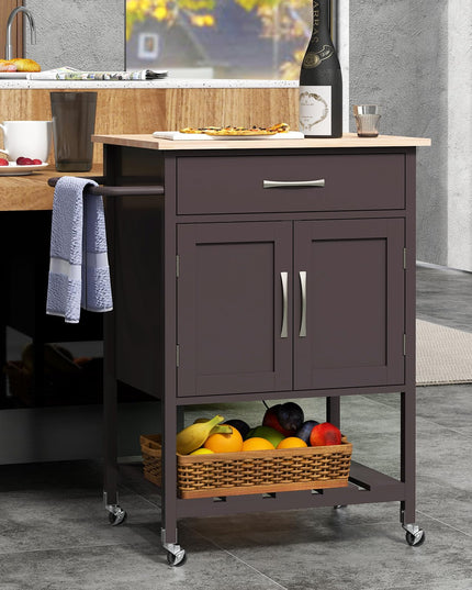 Giantex Rolling Kitchen Island Cart, Mobile Serving Cart with Drawer, 2-Door Storage Cabinet, Storage Shelf