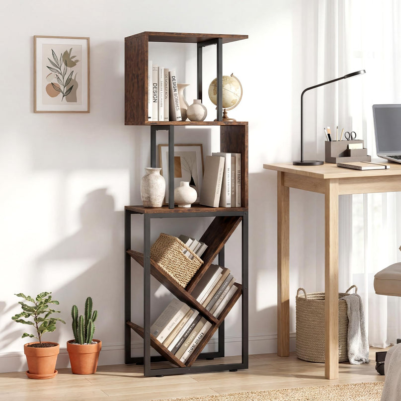 Giantex 6-Tier Industrial S-Shaped Geometric Bookcase with Open Display Shelves