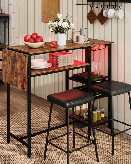 GIANTEX 55" Drop Leaf Bar Table for 2-4 with LED Light