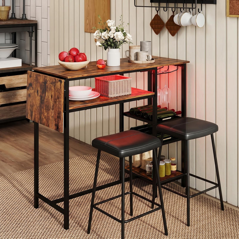 GIANTEX 55" Drop Leaf Bar Table for 2-4 with LED Light