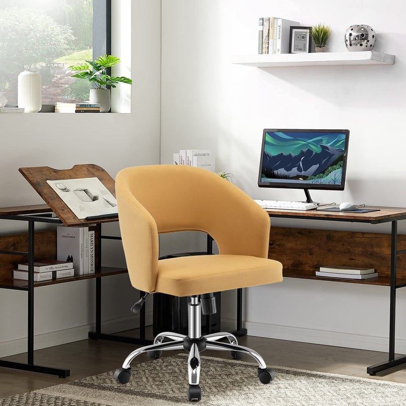 Giantex Home Office Desk Chair, Mid Back Swivel Chair with Hollow Design & Height Adjustable (Yellow)