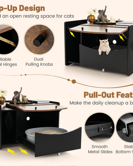 Giantex Cat Litter Box Enclosure - Hidden Cat Washroom Furniture with Rolling Pull-Out Drawer