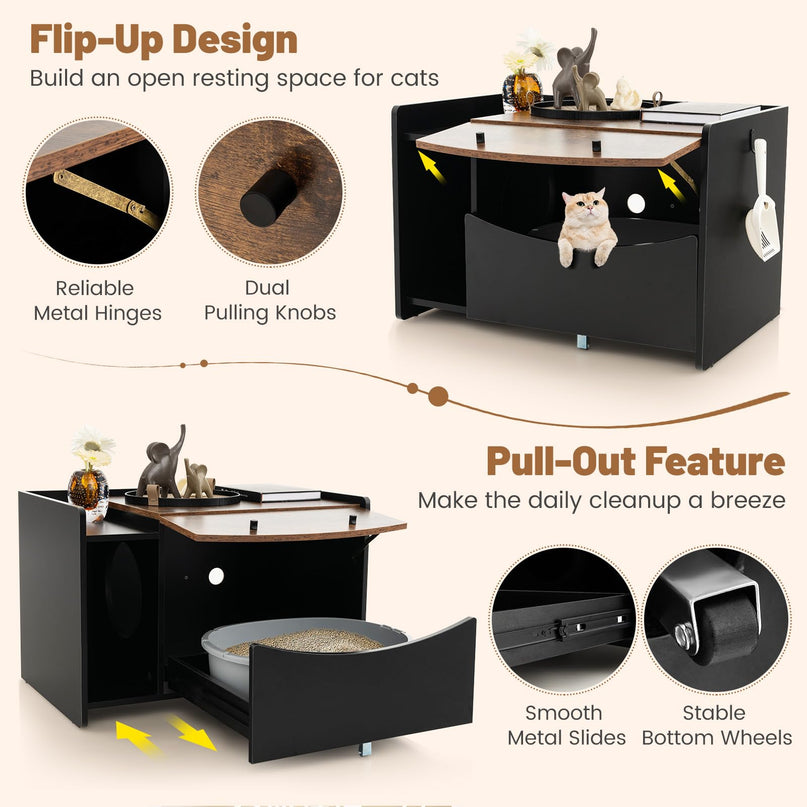 Giantex Cat Litter Box Enclosure - Hidden Cat Washroom Furniture with Rolling Pull-Out Drawer