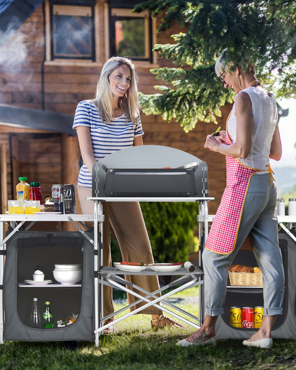 Giantex Folding Camping Kitchen Table w/ 2 Storage Organizer