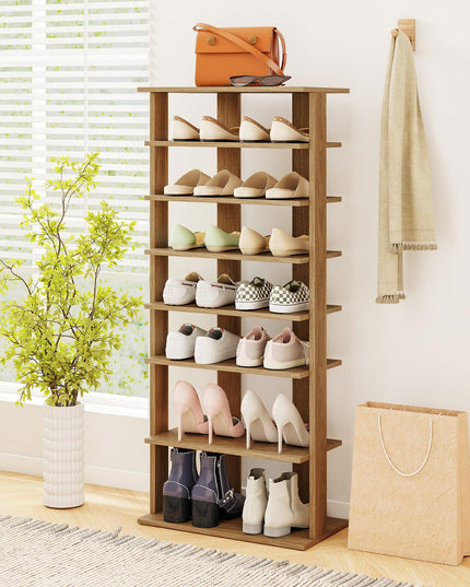 Giantex Meuble à Chaussures en Bois à 8 Niveaux, Organisateur de Chaussures Breveté à Double Rangée pour 16 Paires