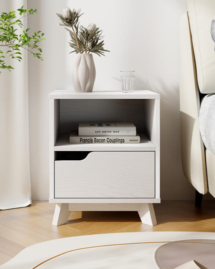 Giantex 2 Tier Nightstand, Mid Century Modern Bedside Table with Storage Drawer & Open Shelf