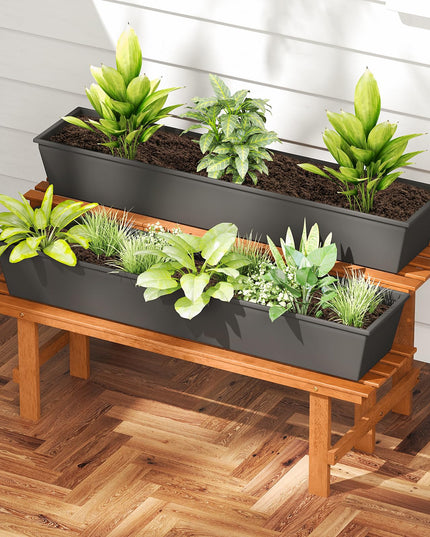 Giantex 2 Tier Wood Plant Stand with Teak Oil Finish