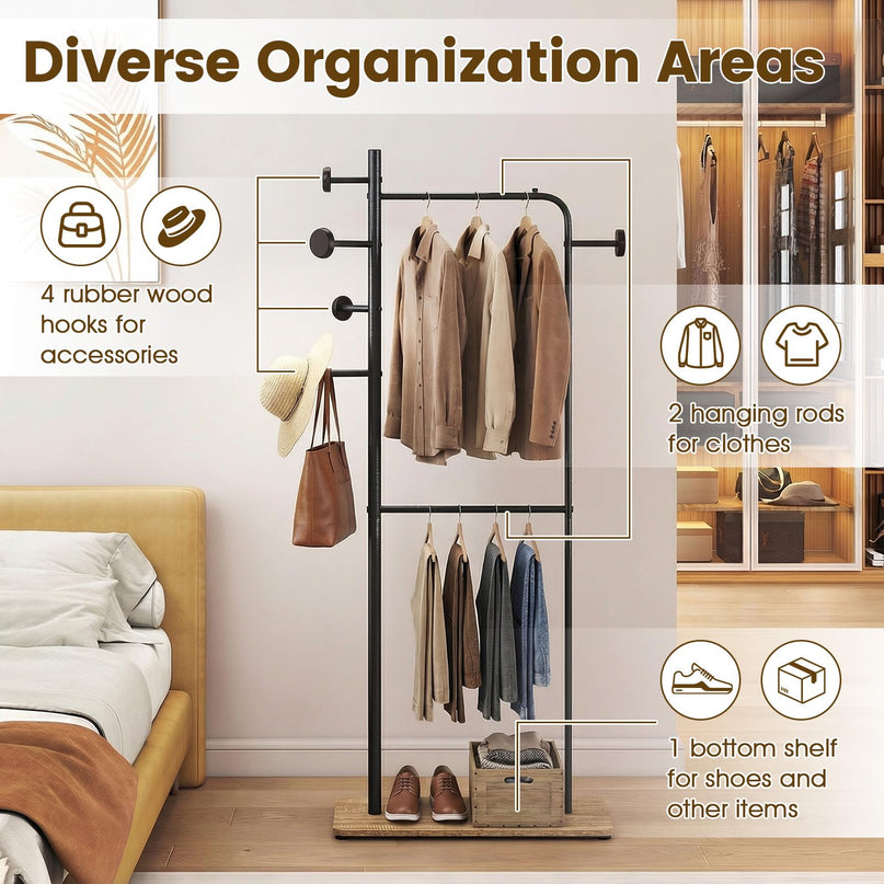Giantex Double Rods Clothes Hanging Rack Freestanding Clothes Organizer