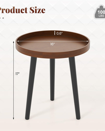 Giantex Round End Table with Wooden Tray & Bamboo Legs