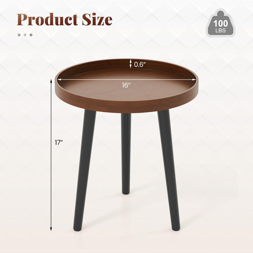 Giantex Round End Table with Wooden Tray & Bamboo Legs