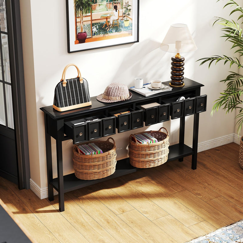 Giantex 60" Entryway Table with 4 Drawers and Open Storage Shelf