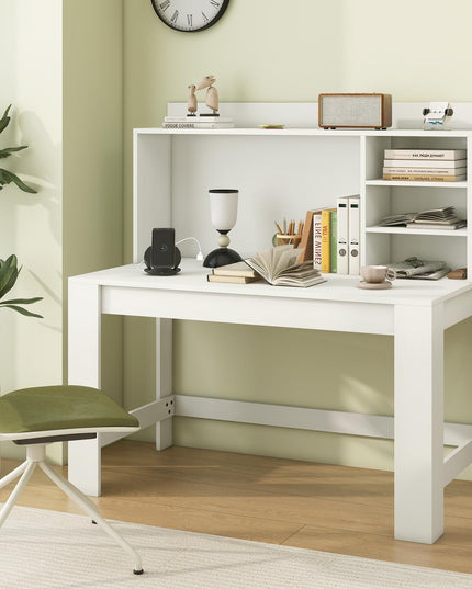 Giantex Computer Desk with Hutch, Modern Home Office Desk with Power Outlets, Storage Shelves & Cable Hole