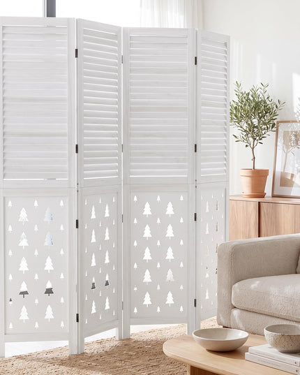 GIANTEX 67"H Folding Room Divider with Louvered Slats & Pine Tree Cutout