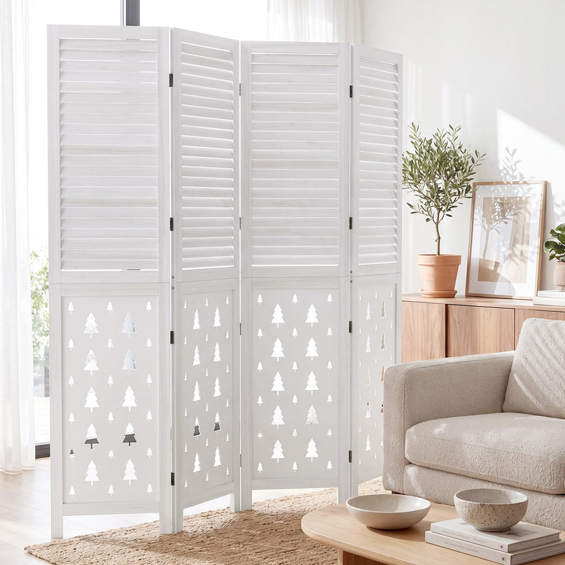 GIANTEX 67"H Folding Room Divider with Louvered Slats & Pine Tree Cutout