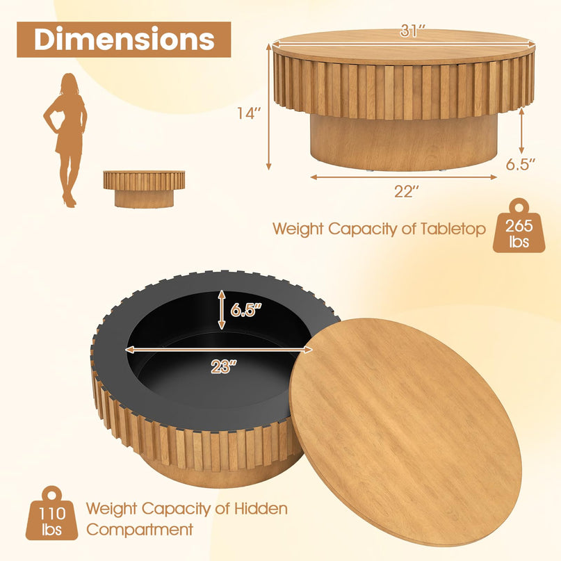 Table basse ronde Giantex avec rangement pour petits espaces de salon