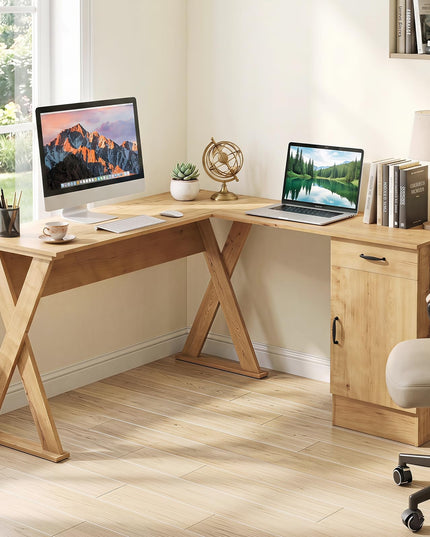 GIANTEX L-Shaped Computer Desk with Reversible Drawer & Cabinet