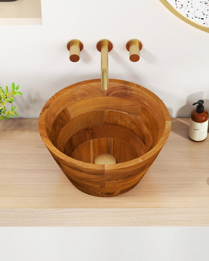 Giantex Teak Wood Vessel Sink - Bathroom Washbasin with Smooth Finish, Round Corner (16” x 16” x 8”)