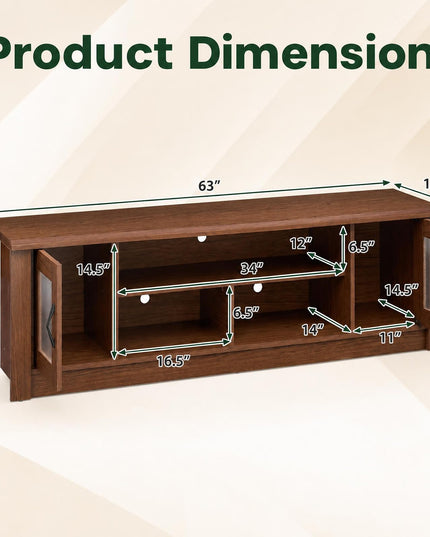 GIANTEX 63" Wooden Farmhouse TV Stand with 2 Fluted Doors