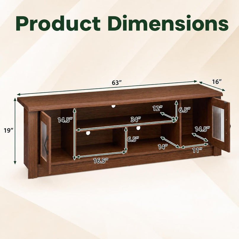 GIANTEX 63" Wooden Farmhouse TV Stand with 2 Fluted Doors