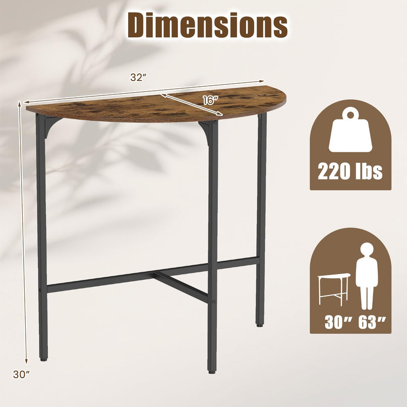 GIANTEX 32" Narrow Half Moon Console Table with Metal Frame & Anti-tip Kits